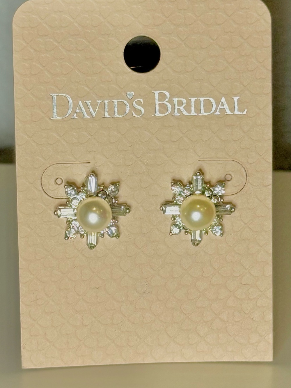 David's Bridal Gold Pearl & Crystal Sunburst Stud Earrings - Cream